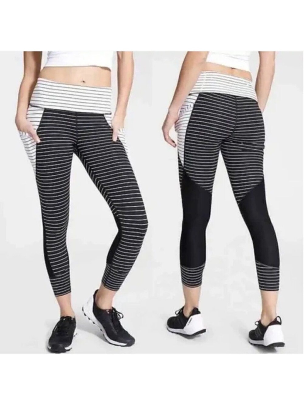 Athleta Black & White Striped XS Leggings